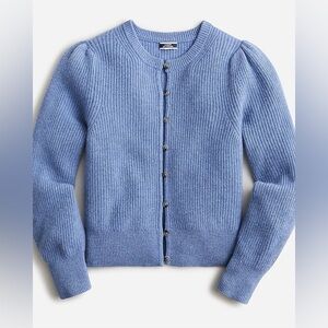 J. Crew 100% Cashmere Cornflower Blue Puff Sleeve Cardigan Sweater xs NWOT